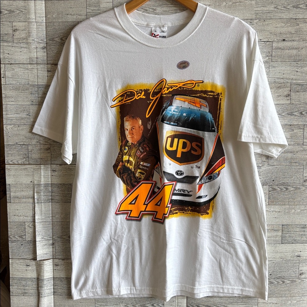 NASCAR Dale‎ Jarrett Shirt Men’s XL Toyota UPS #44 2-Sided White Chase Vintage